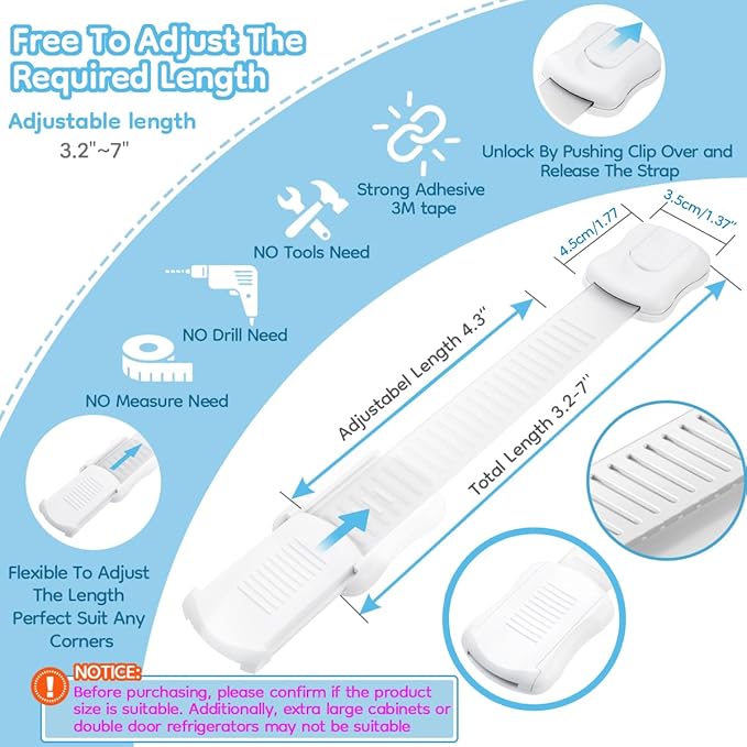 24-Pack Cabinet Locks Baby Proofing - Syican Child Proof Drawer Locks, Multi-Purpose for Drawers, Fridge, Toilet Seat, Trash Can, Ideal Stocking Stuffers, White