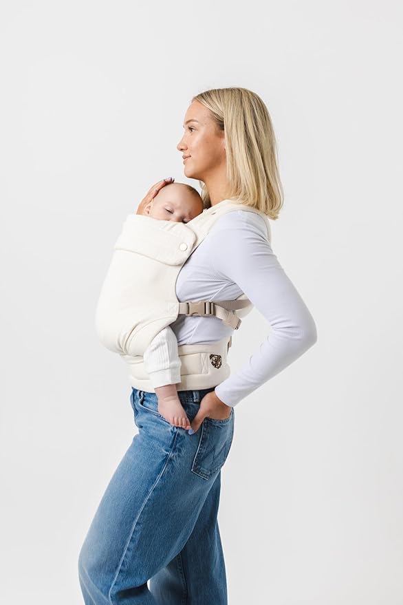 Mabē Monarch Ergonomic Baby Carrier – Premium Cotton Soft Structured Newborn to Toddler Carrier with Hip-Healthy Design, 3 Carry Positions (7-35lbs), Lightweight & Breathable, (Ivory)
