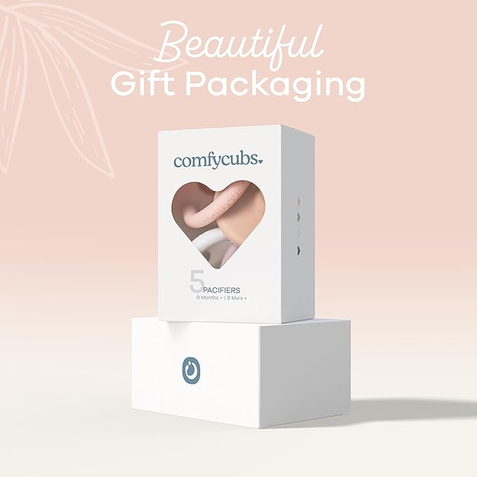 Comfy Cubs Baby Pacifiers, 5 Pack for 0+ Months - Soft Breast-Like Nipple Shape - CPSIA Compliant Silicone Pacifier for Newborns - Girl Pack Baby Essentials - Ideal Newborn Gift Set - Multicolor Girl