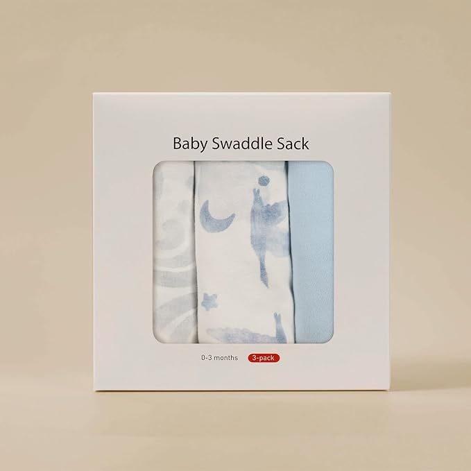 Baby Swaddle Sacks, 3-Pack Newborn Organic Cotton Swaddle Wrap, Adjustable Swaddle Blankets, Nursery Swaddling Essentials for Newborn 0-3 Months, Infant Shower Items Gift (Birds & Cloud)