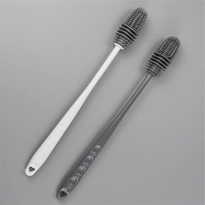 Silicone Bottle Brush,Silicone Bottle Cleaning Brush with Long Handle,be Suited to Cleaning Narrow Neck Containers, Vacuum Sports Bottle, Tumblers, Flask, Glassware (2 Pack, Black and White)