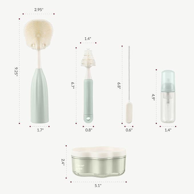 Baby Bottle Brush Kit with Push-Press Bubble and Drying Rack for Bottle Cleaning, Bendable Bottle Cleaner Brush for Baby Bottles, Breast Pumps, Nipples, Straws and More. Perfect for Home&Travel