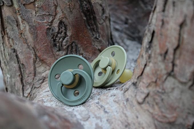 BIBS Pacifiers Colour Collection | Natural Rubber Baby Pacifier | Set of 2 BPA-Free Soothers | Made in Denmark | 6+ Months (Pack of 2) | Olive/White