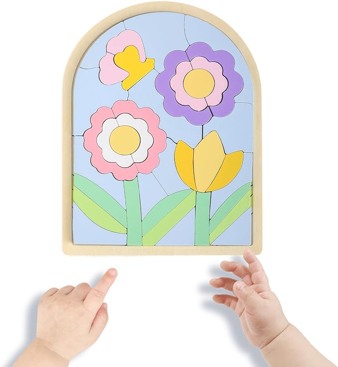 Jigsaw for Baby Boys, Wooden Puzzles for Toddlers 3-5, Boys Girls Birthday Gift for Kids Ages 4-6, Toddler Puzzles Montessori Toys for 3 Year Old, Great Gifts for 3+ Year Olds (Flowers)