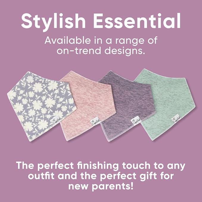 Copper Pearl 4 Pack Soft Cotton Baby Bibs for Drooling and Teething, Absorbent Drool Bibs for Baby Girl and Boy, Adjustable to Fit Newborns to Toddlers, Tons of Styles (Lacie)