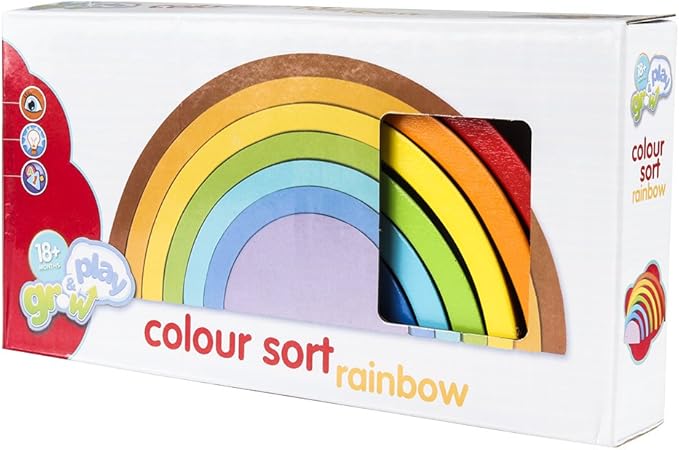 Coogam Wooden Rainbow Stacker Nesting Puzzle Blocks - Tunnel Stacking Game Building Creative Color Shape Matching Jigsaw Learning Toy Set Board Early Development Gift for Kids Boy Girl