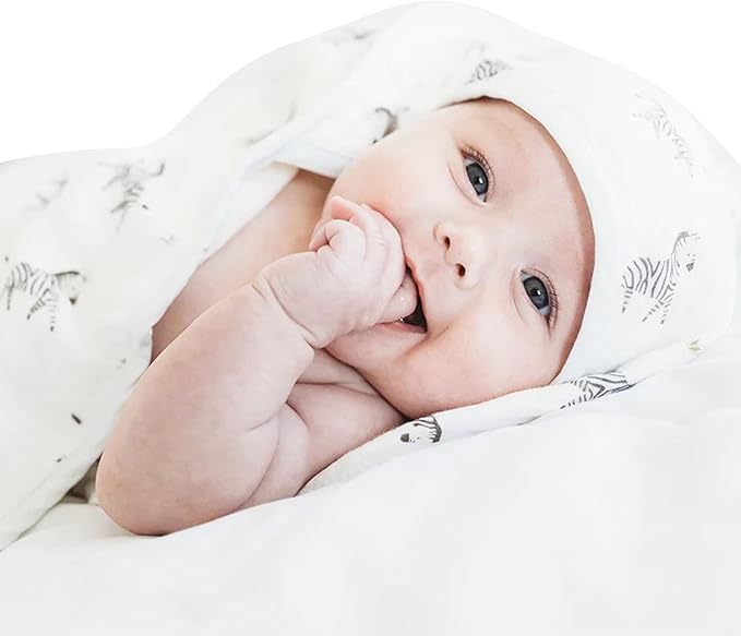 Bamboo Viscose Baby Hooded Towel & Washcloth Set for Babies and Toddlers, Soft & Absorbent, 70% Viscose from Bamboo, 30% Cotton Muslin - Imported (Zebra)