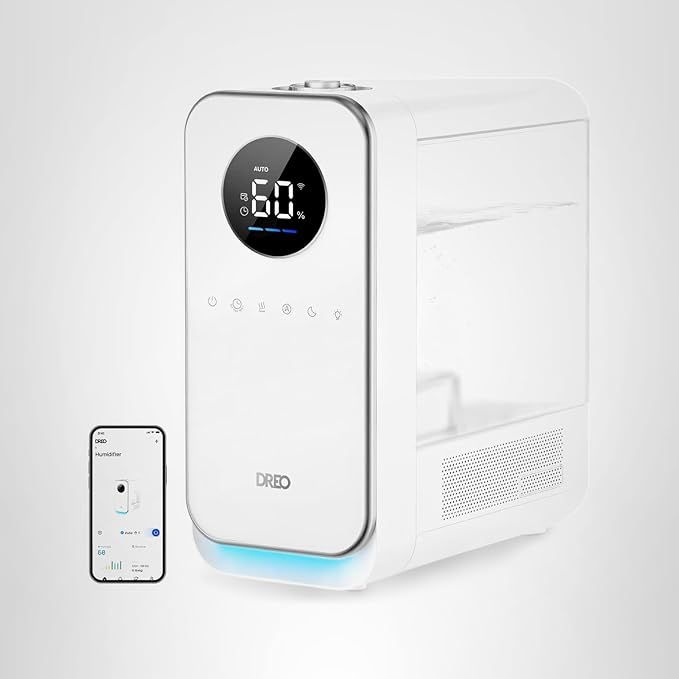 Dreo Humidifiers for Bedroom, Top-filled Smart Quiet Cool Mist Humidifier for Large Room, 50 Hours Runtime for Home, Indoor Plants, Oil Diffuser & Nightlight for Baby Nusery, 5L, with Alexa/Google