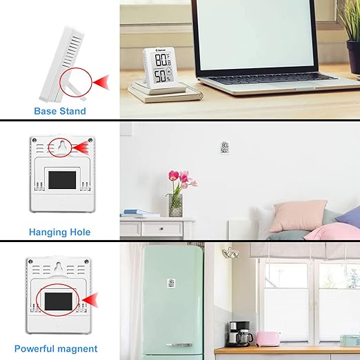 Geevon 2 Pack Hygrometer Indoor Thermometer Room Humidity Gauge with Battery, Digital Temperature Gauge Humidity Meter Indicator for Home, Office, Greenhouse, Mini Hygrometer,White
