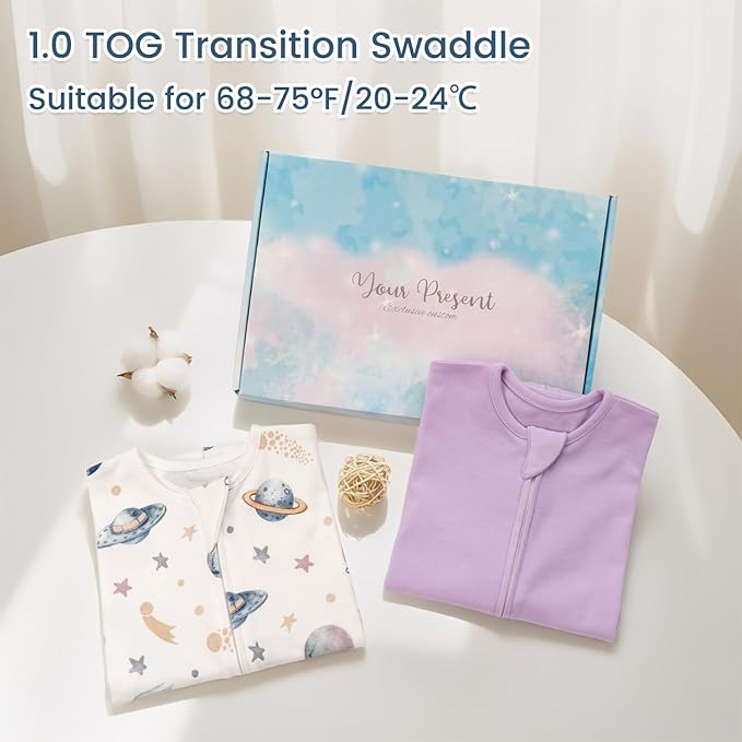 ZIGJOY Shark-Fin Transition Swaddle - 1.0 Tog Baby Sleep Sack Soft Cotton Transitional Swaddle Baby Wearable Blanket