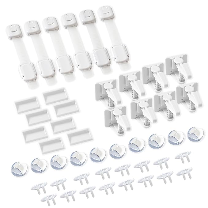 Inaya Complete Baby Proofing Kit - Child Safety Hidden Locks for Cabinets & Drawers, Adjustable Safety Latches, Corner Guards and Outlet Covers - Baby Proof Pack to Keep Your Child Safe at Home