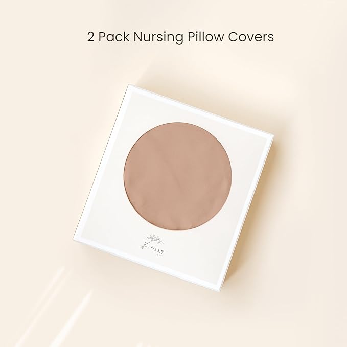 Konssy 2 Pack Nursing Pillow Covers, Stretchy and Soft Nursing Cover for Breastfeeding Pillows, Pillow Slipcover for Baby Girls Boys Newborn (Beige,Watercolour-Flower)