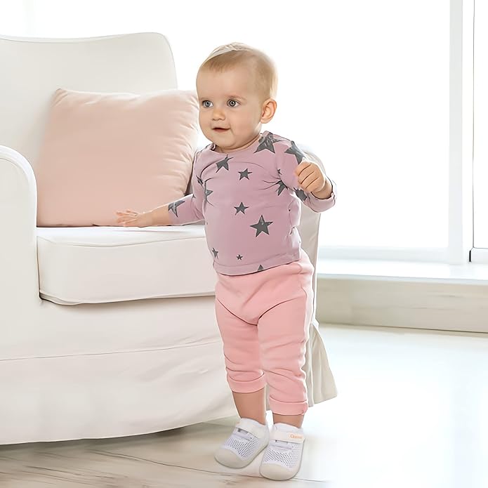 Baby First-Walking Shoes 1-4 Years Kid Shoes Trainers Toddler Infant Boys Girls Soft Sole Non Slip Cotton Canvas Mesh Breathable Lightweight TPR Material Slip-on Sneakers Outdoor