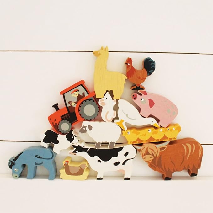 Tender Leaf Toys Farmyard Animals “ 13 Wooden Country Farm Figurines with a Display Shelf - Classic Toy for Pretend Play “ Develops Creative & Imaginative Skills “ Learning Role Play “ Ages 3+ Years