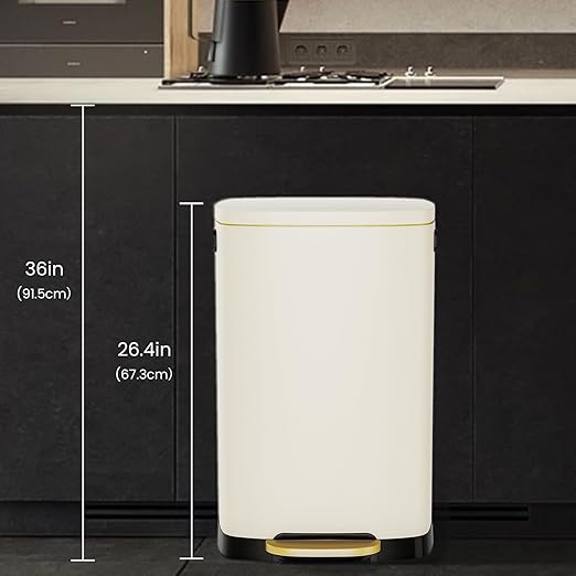 ELPHECO Kitchen Trash Can with Lid Soft Close, 13 Gallon / 50L Stainless Steel Pedal Garbage Can, Heavy-Duty Fingerprint Proof Step Wastebasket with 20 Bags, Removable Bucket, Home Office, Cream Beige