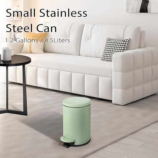 TIPGO Small Trash Can with Lid Soft Close, 4.5 Liters / 1.2 Gallon Bathroom Garbage Can, Mini Step Trash Bin, Stainless Steel Wastebasket for Bathroom, Bedroom, Office (Green)