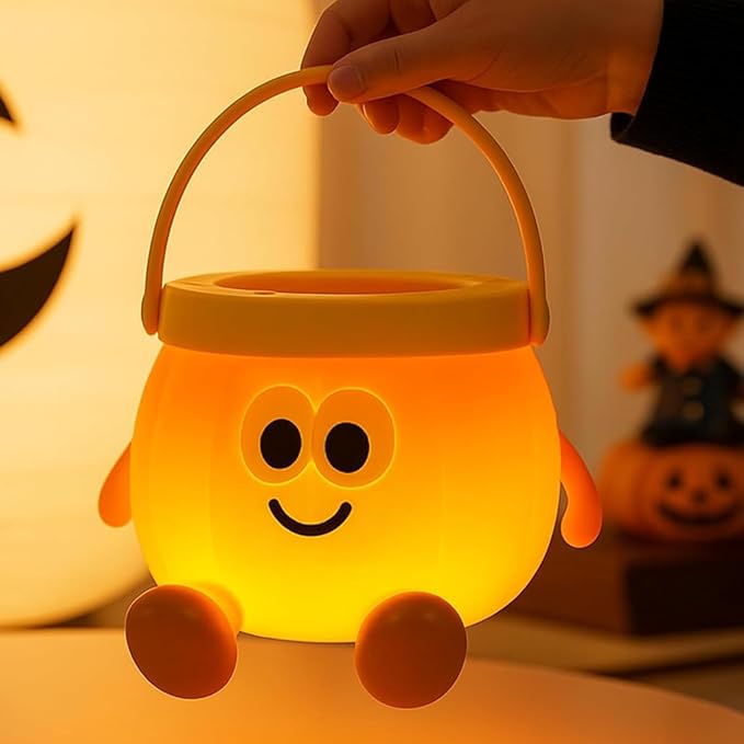 Pumpkin Night Light for Kids, Rechargeable Bedside Lamp, Portable Handheld Night Lamps, Pumpkin Lantern Lamp for Office, Room Decor, Cute Sleep Nightlight, Funny Gifts for Baby Teen Adult