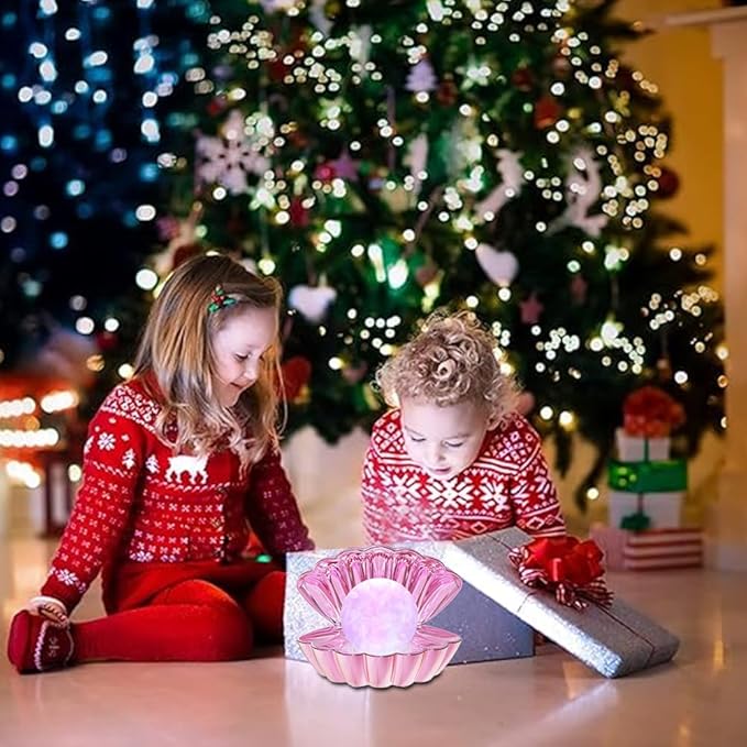 Shell Pearl Beach Themed Night Light, RGB 8 Colors Changing Mood Shell Pearl Lamps, Bedside LED Clamshell Portable Night Lights for Bar (Electroplating Powder)