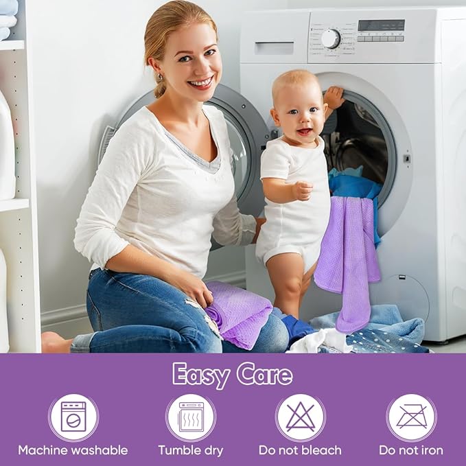 Orighty Baby Hooded Towel with Five Washcloths, 28 x 28 Inch Super Soft Bath Towel with Hood for Babies, Infant, Newborn Essential - Ideal Baby Stuff Registry for Boys and Girls (Purple)