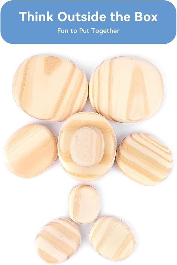 WODI Wooden Logs Stacking Stones 10Pcs Wood Sorting Balancing Rocks Blocks Montessori Educational Toys for Toddler Kids 3 Years Up Developing Skills