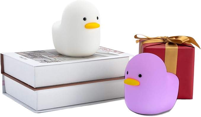 UNEEDE Voice Control LED Benson Night Light, Cute Duck Animal Silicone Nursery Night Light Rechargeable Table Lamp Bedside Lamp with Touch Sensor for Baby Girls Women Bedrooms, Living Room