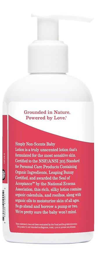 Earth Mama Simply Non-Scents Baby Lotion for Dry Skin, Calendula Cream, Skin Care for Kids, Organic Moisturizer, Unscented Lotion with Aloe, Rooibos, & Shea Butter, 8-Fl oz (2-Pk)