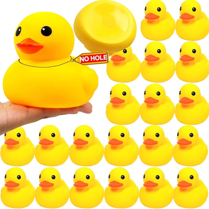 5 Inch 20 Pcs Kalafona Rubber Bathtub Duck/Duckie Waterproof No 'Bebe' No Hole Funny Bath Swimming Pool Toy Without Hole for Kids Birthday Party Favor Home Decor