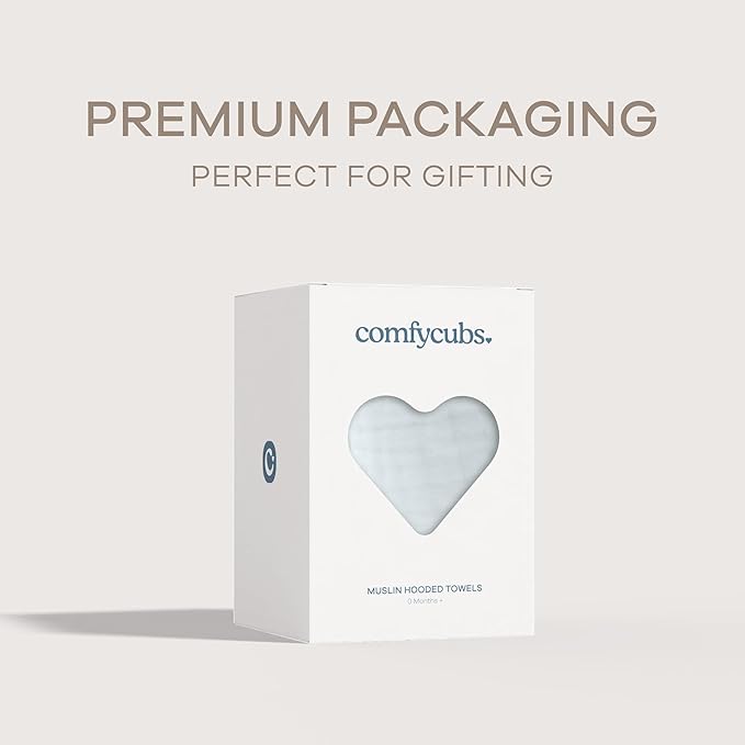 Comfy Cubs Baby Hooded 9 Layer Muslin Cotton Towel for Kids, Large 32” x 32”, Ultra Soft, Warm, and Absorbent. Baby Essentials Bath Towels, Cute Unisex Cover for Girls and Boys (Pack of 1, White)