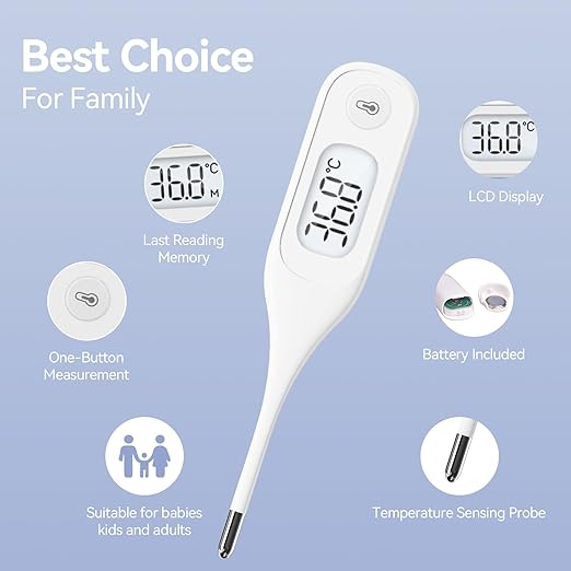 Berrcom Digital Thermometer for Adults and Kids, Medical Thermometer for Fever 10 Second Reading Armpit Thermometers with Fever Alarm