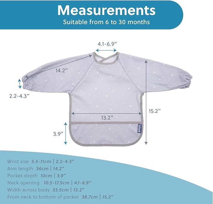 BIBaDO Mess Proof Baby Bib, 2 Pack Long Sleeve Bib, 6 month - 3 Years, Waterproof Bibs for Toddlers, Machine Washable