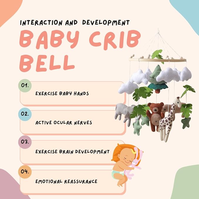 GOODMOM Forest Nursery Mobile – Handmade Crib Mobile with Bear, Giraffe and Elephant Perfect for Boys & Girls Design Sturdy Structure Easy Assembly and a Delightful (Forest Animal Kingdom)