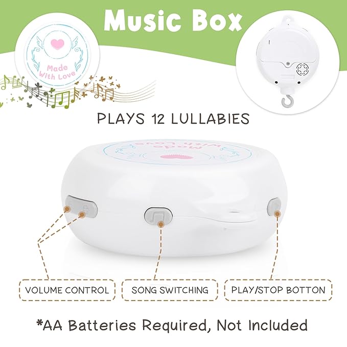 Animals Baby Crib Mobile - Safari Baby Mobile for Crib with 12 Lullabies for Boys & Girls, Nursery Mobiles, Fits Standard Cribs, Forest Nursery Decor