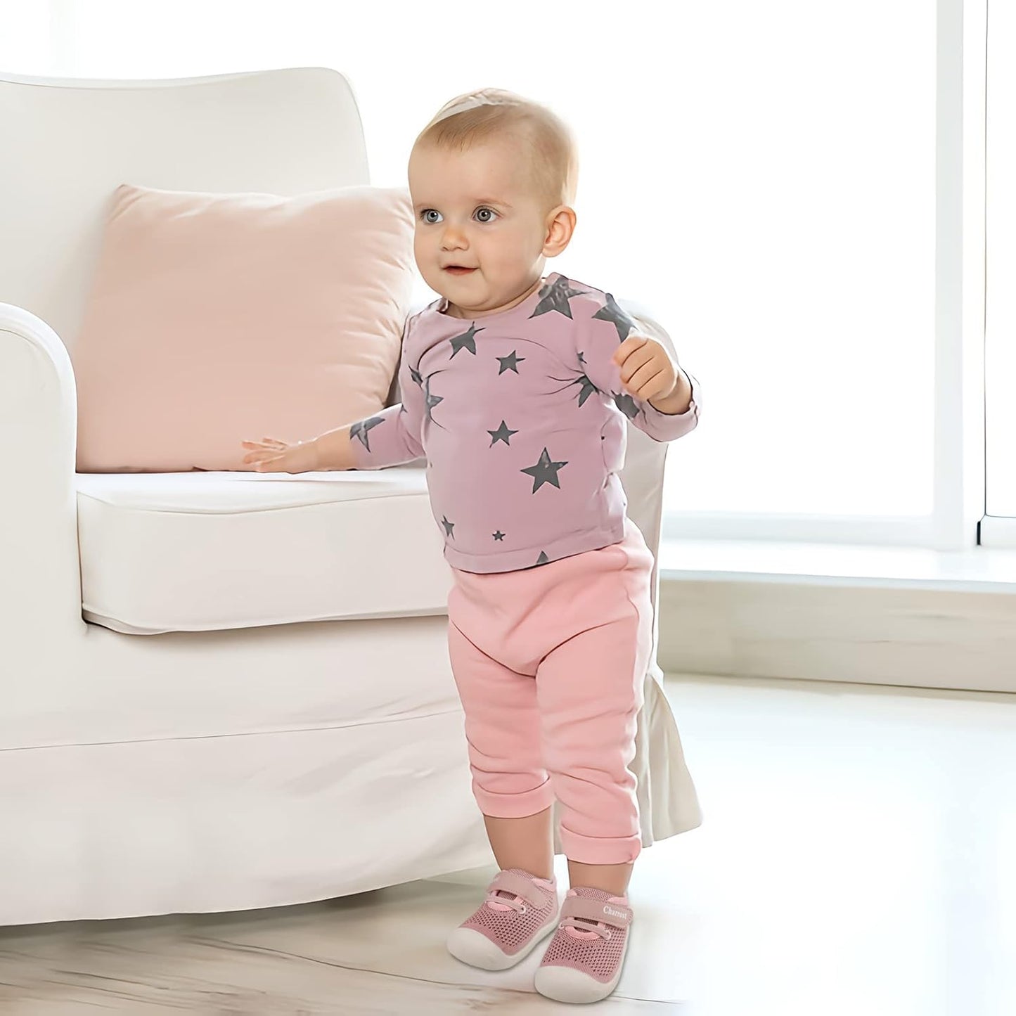 Baby First-Walking Shoes 1-4 Years Kid Shoes Trainers Toddler Infant Boys Girls Soft Sole Non Slip Cotton Canvas Mesh Breathable Lightweight TPR Material Slip-on Sneakers Outdoor