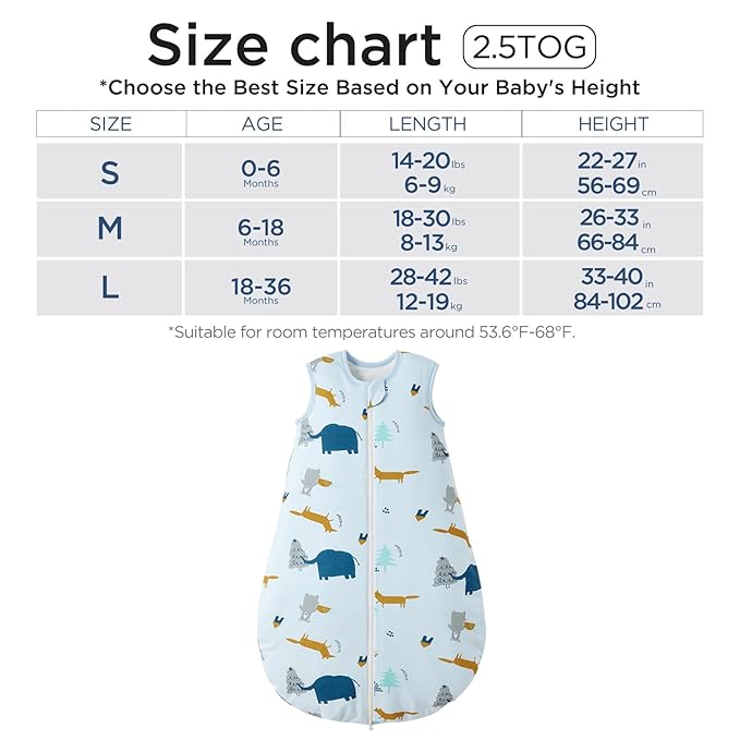 Duomiaomiao 2.5 TOG Baby Sleep Sack 100% Cotton Winter Baby Wearable Blanket, Warm Quilted Comfy Toddler Sleeping Sack