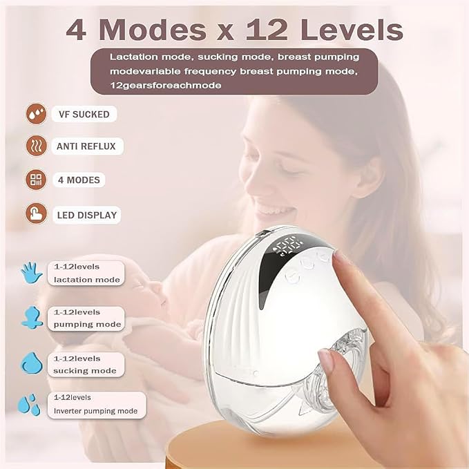 Wearable Breastfeeding Pump,4 Modes12 Levels,Hands Free Breast Pump,Portable Double Pump,Memory Function,Strong Suction,Rechargeable,Double-Sealed Flange Sizes (19/21/mm) (Nude 2 Pack)