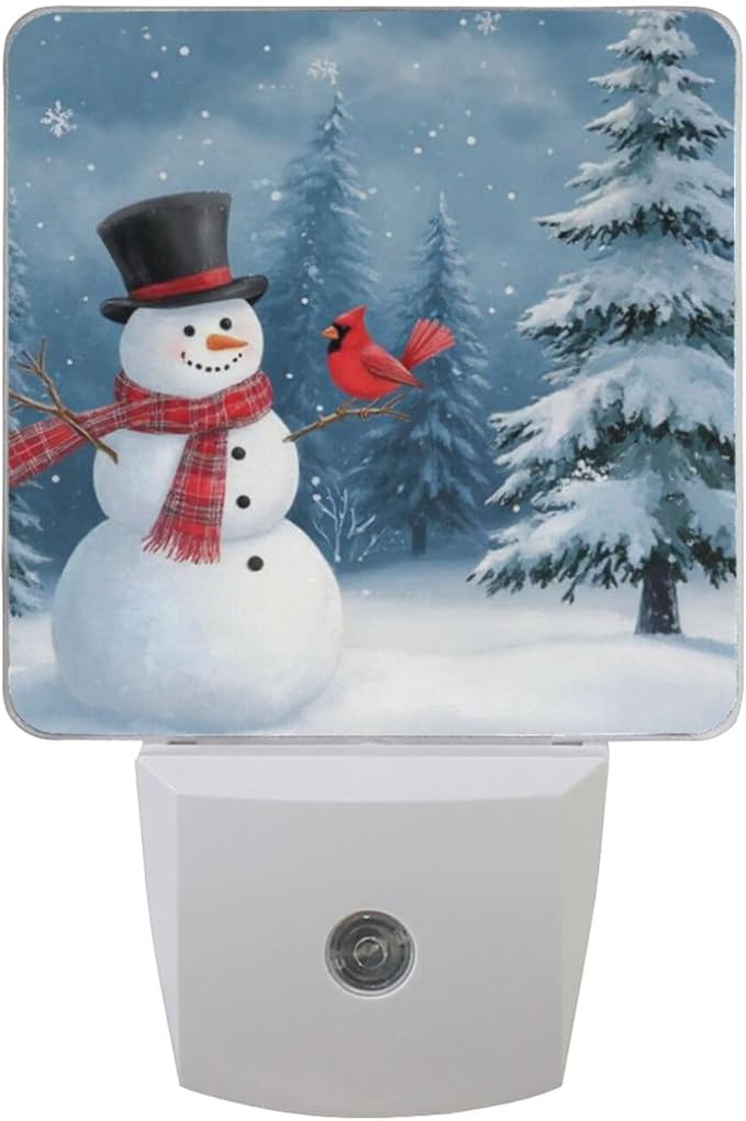 Aslsiy Night Light for Kids Cute Snowman Red Bird Forest (2) Plug in Wall Lamp LED Dusk to Dawn Sensor Energy Saving Nightlight for Boys Girls Men Women