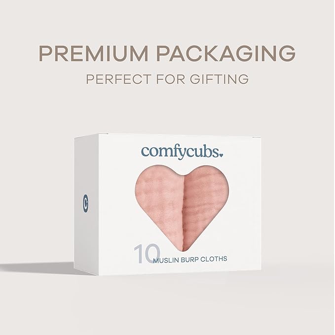 Comfy Cubs Muslin Burp Cloths 20" x 10", Pack of 10 - Large, 6-Layer, Ultra Absorbent 100% Cotton for Baby Drool and Messes - Soft, Safe & Gentle Baby Burp Cloths for Boys & Girls - Lace