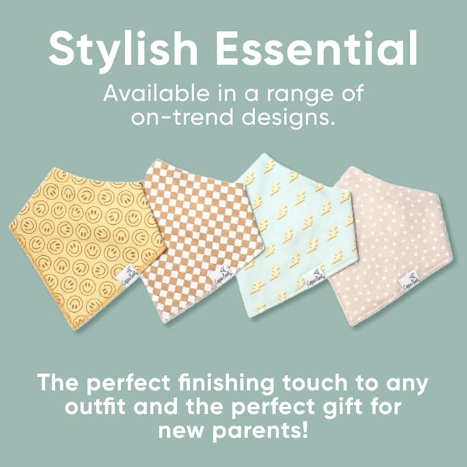 Copper Pearl 4 Pack Soft Cotton Baby Bibs for Drooling and Teething, Absorbent Drool Bibs for Baby Girl and Boy, Adjustable to Fit Newborns to Toddlers, Tons of Styles (Vance)