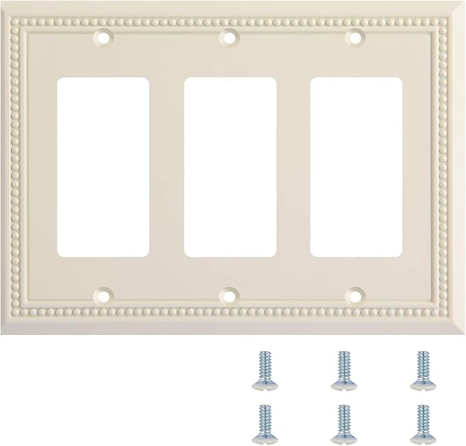 Henne Bery Sunken Pearls Heavy Duty Decorative Wall Plate Switch Plate Outlet Cover, Durable Solid Zinc Alloy (Triple Decorator, Light Almond)