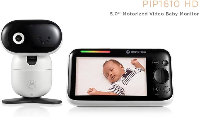 Motorola Nursery Video Baby Monitor with Camera, 5" Screen HD PIP1610, No WiFi, Wall Mount, Long Range, 2-Way Audio, Temperature Sensor, Motorized, Lullabies, Cry Detection