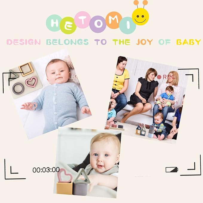 Baby Soft Nesting Sorting Stacking Toys Silicone Teething Blocks Shapes Recognition Learning Development Toys for Toddler 3+ Months(Beige)