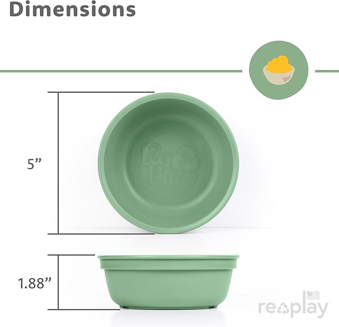 Re-Play 12 oz. Toddler Bowls Set of 3 - Kids Deep-Walled, Durable & Reusable Snack and Meal Bowls, Dishwasher & Microwave Safe, BPA-Free, Made in USA from Recycled Plastic, Beach Baby