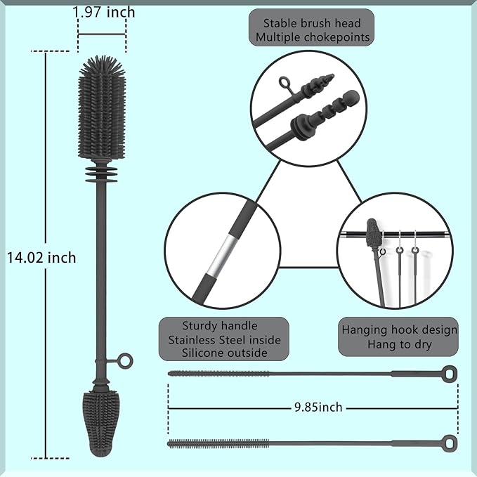Silicone Baby Bottle and Straw Cleaner Set, Dish Brush, Versatile Deep Cleaning Long Water Bottle Brushes, Heat Resistant Sturdy Kitchen Brush, Hangable Cup Cleaner