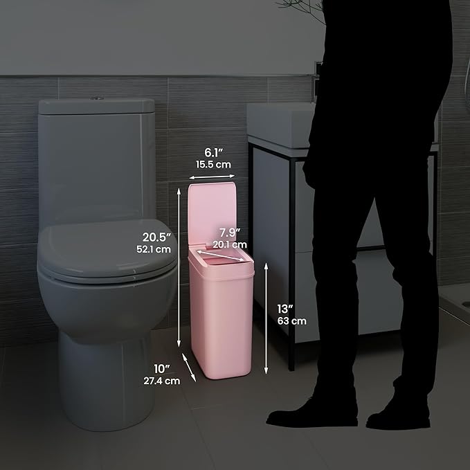 iTouchless 3 Gallon Sensor Pink Bathroom Trash Can, 10 Liter Small Slim Automatic Touchless Garbage Bin with Lid, Smart Narrow Motion Control Commercial Waste Basket for Bedroom, Office
