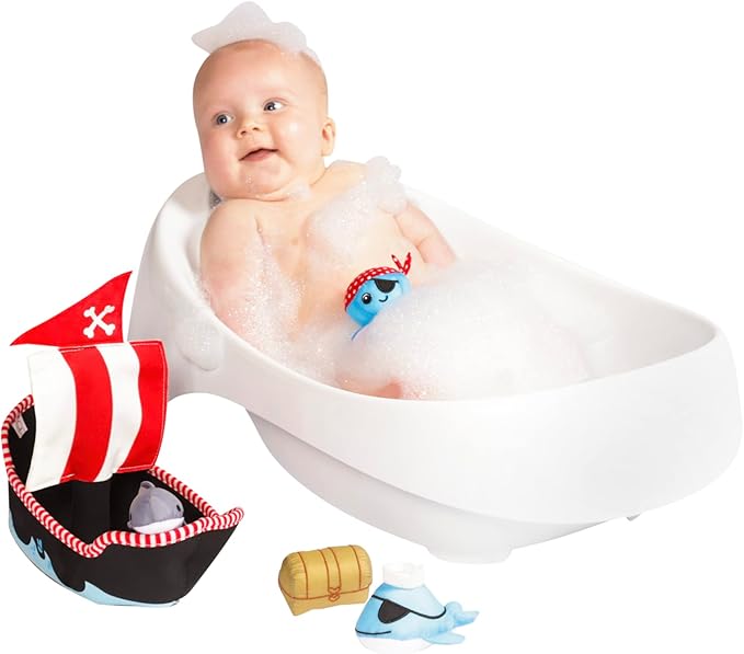 Manhattan Toy Neoprene Pirate Ship 5 Piece Floating Spill n Fill Bath Toy with Quick Dry Sponges and Squirt Toy