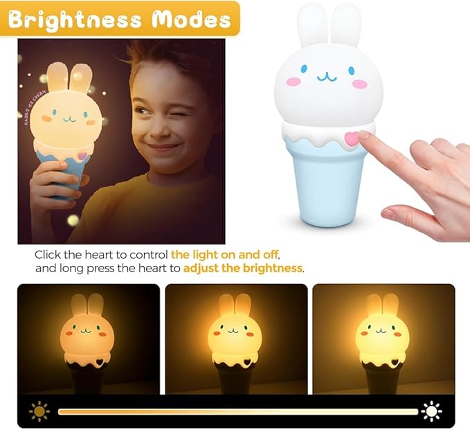 Kawaii Bunny Night Light,Tap Control and USB Rechargeable Cute Rabbit Night Lamp,Dimmable Timer 15/30min Nursery Lamp for Adults and Kids,Bedroom and Décor