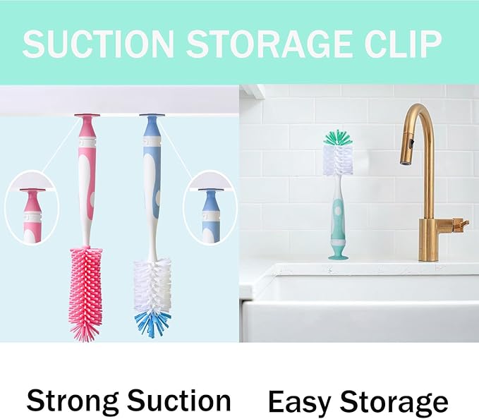 5 in 1 Baby Bottle Brush Set, Bottle Cleaner, 2Pcs Bottle Brush with Stand, 2 Hidden Nipple Brush, 2 Straw Brush, 1 Lid Brush, Nylon Bottles Brush Cleaner for Baby Bottle, BPA-Free(Pink)