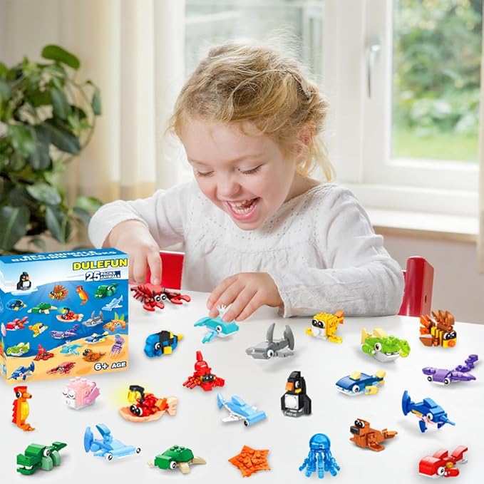 25 Packs Party Favors for Kids, Building Blocks Toys Sea Marine Animals Build Bricks for Classroom Prizes Goodie Bag Fillers Halloween Christmas Easter Birthday Gift Toy for Boys Girls Ages 6+