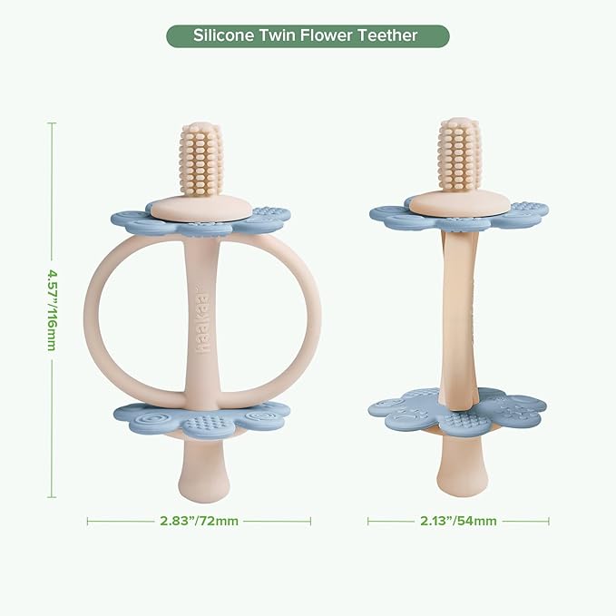 haakaa Silicone Baby Teether Toys,Nipple-Shaped End for Gum Massage,360Β° Baby Toothbrush Head for Self-Brushing Training,Easy to Grip - Sky Blue