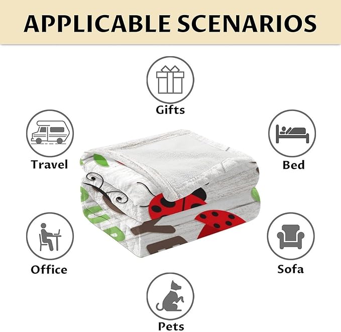 Personalized Ladybug Gifts for Kids - 30 x 40 Inches Cute Lady Bug Blanket for Girls - Grey Plush Warm Decor for Crib, Lap